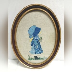 Vintage Embroidered Girl in Oval Frame